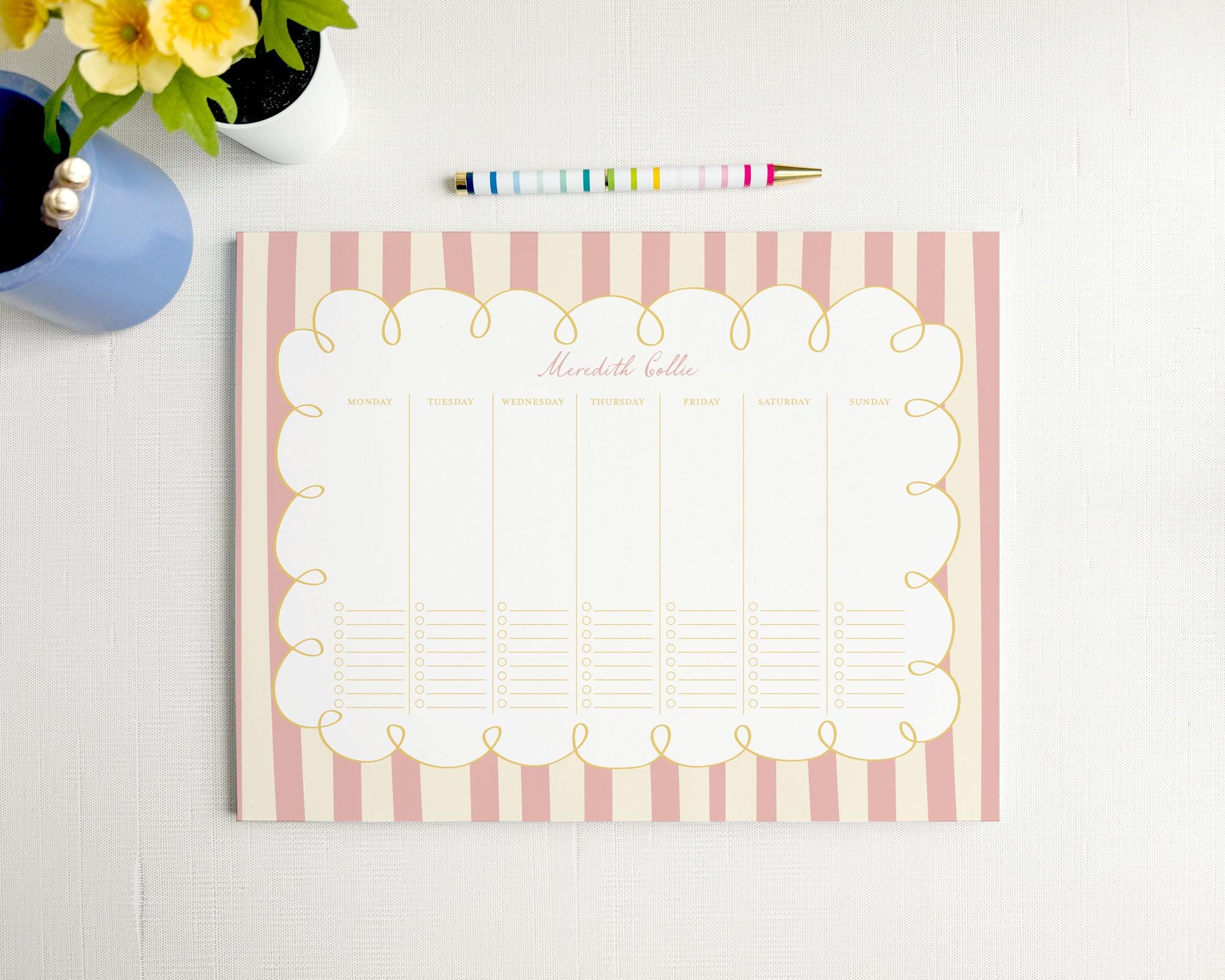Blush Stripe Personalized Planner Notepad, Custom Weekly Schedule ...