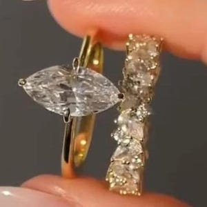2.00 CT Marquise Cut Moissanite Diamond Bridal Ring Set Marquise Cut Band Engagement Ring Set 14K Gold Wedding Ring Set Anniversary Ring Set