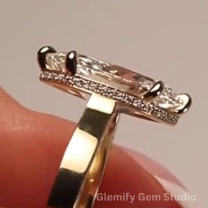 Unique 4 CT Marquise Cut Hidden Halo Moissanite Engagement Ring 14K Solid Gold Thick Band With Art Deco Pave Set Wedding Gift Ring For Her