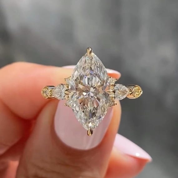 3.00 CT Three Stone Marquise Cut Moissanite Engagement Ring Unique 14K Solid Gold Solitaire Wedding Ring Perfect Propose Ring For Her