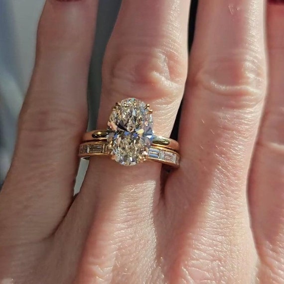 2 CT Oval Moissanite Bridal Set Art Nouveau Engagement Ring With channel set baguette eternity band Anniversary and Promise of Forever