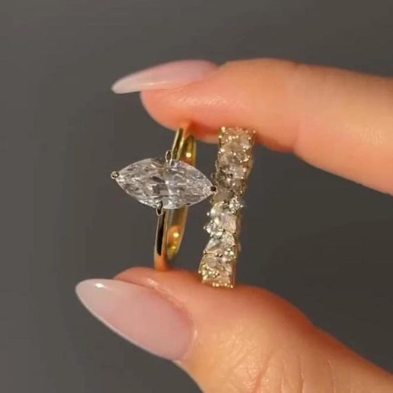 2.00 CT Marquise Cut Moissanite Diamond Bridal Ring Set Marquise Cut Band Engagement Ring Set 14K Gold Wedding Ring Set Anniversary Ring Set
