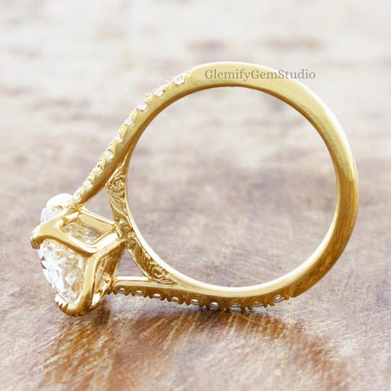 Vintage 3 CT Oval Cut Moissanite Diamond Engagement Ring 14K Solid Gold Unique Cathedral Pave Set Solitaire With Tulip Basket Wedding Ring