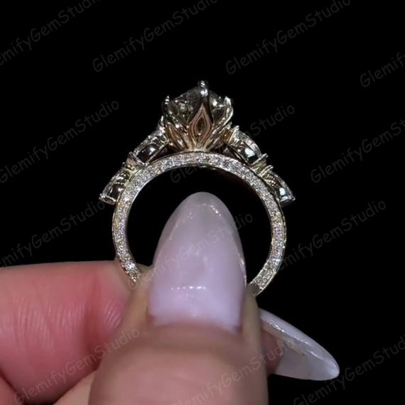 Unique 3 CT Marquise Cut Cluster Moissanite Engagement Ring 14K Solid Gold Cigar Band Tulip Set Wedding Anniversary Gifts Ring For Women