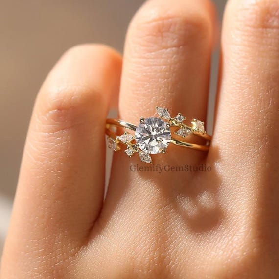 2 CT Round Cut Moissanite Engagement Ring 14K Gold Floral Ring Cluster Vintage Bridal Ring Wedding Ring Anniversary Gift For Women