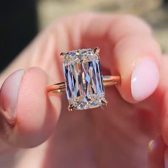 4.00 CT Elongated Cushion Cut Moissanite Engagement Ring, 14K Yellow Gold Solitaire