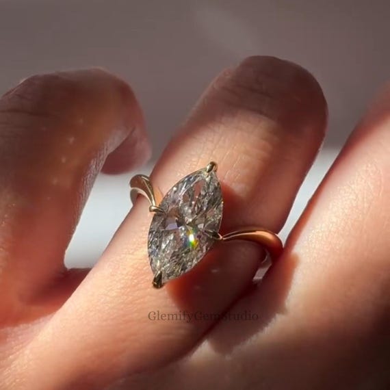 Unique 3 CT Marquise Cut Moissanite Diamond Bypass Engagement Ring 14K Solid Gold Wedding Ring Marquise Solitaire Anniversary Ring For Women