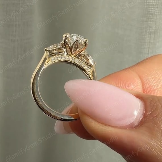 3 CT Oval Lab Grown Diamond Engagement Ring, 14K Gold Cathedral Setting