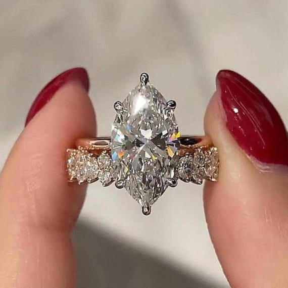 4.00 CT Marquise Cut Moissanite Engagement Bridal Ring Set 14K Solid Yellow Gold Unique Wedding Set Wedding band Anniversary Gift For Women