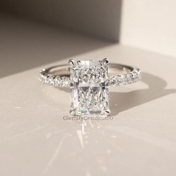 3 CT Radiant Cut Moissanite Engagement Ring 14K Gold Unique Hidden Halo Prong Pave Vintage Wedding Ring Gift For Women Anniversary Ring