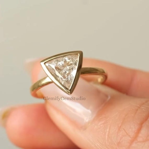 Trillion Moissanite Engagement Ring, 2.50 CT, 14K Gold Bezel Solitaire