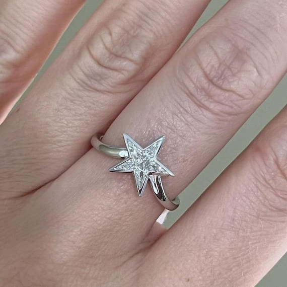 Unique Star Cut Bezel Set Moissanite Diamond Engagement Ring 14K Solid White Gold Moissanite Solitaire Wedding Ring Perfect Gift Ring