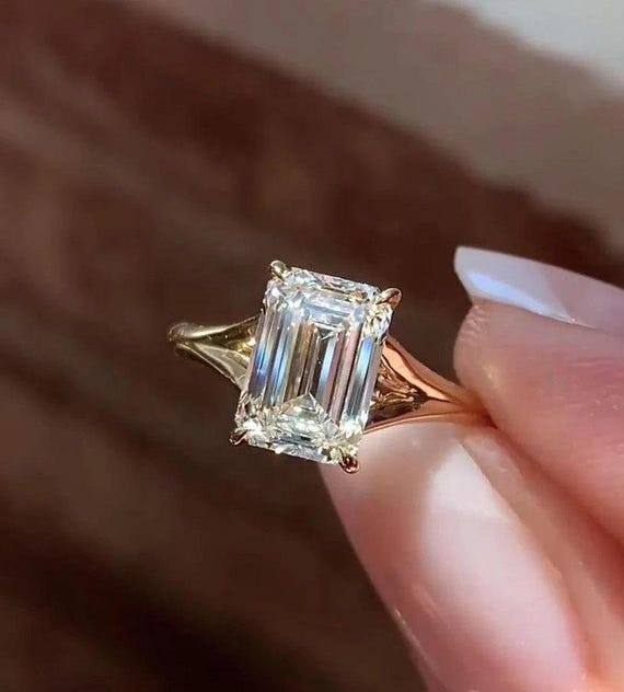 3.00 CT Split Shank Emerald Cut Moissanite Engagement Ring 14K Solid Gold Solitaire Moissanite Wedding Ring For Women Anniversary Gift Ring