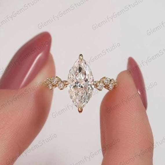 2.50 CT Marquise Cut Moissanite Engagement Ring 14K Solid Gold Marquise Diamond Wedding Hidden Halo Ring, Anniversary Gift, Promise Ring