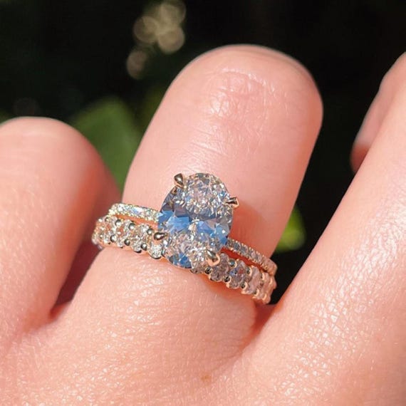 3 CT Oval Cut Moissanite Engagement Bridal Set Ring For Women Oval Cut Bubble Wedding Band 14K Solid Gold Bridal Ring Set Anniversary Gift