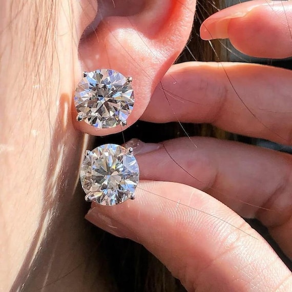 4 TCW Round Cut IGI Lab Grown Diamond Engagement Earrings 14K Solid White Gold Stud CVD Diamond Wedding Earrings for Her Anniversary Gift