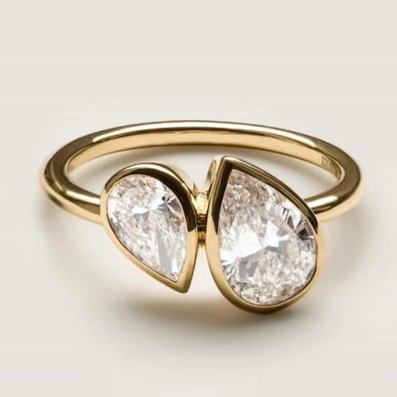 3 TCW Toi Et Moi Pear Cut Bezel Set Moissanite Engagement Ring 14K Solid Yellow Gold Bezel Set Wedding Anniversary Ring Gift Ring For Her