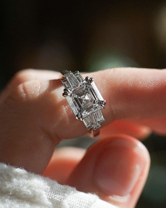 2.50 CT Luxury Asscher Cut Moissanite Diamond Engagement Ring 14K Solid Gold Solitaire White Gold Wedding Ring Double Prong Anniversary Ring