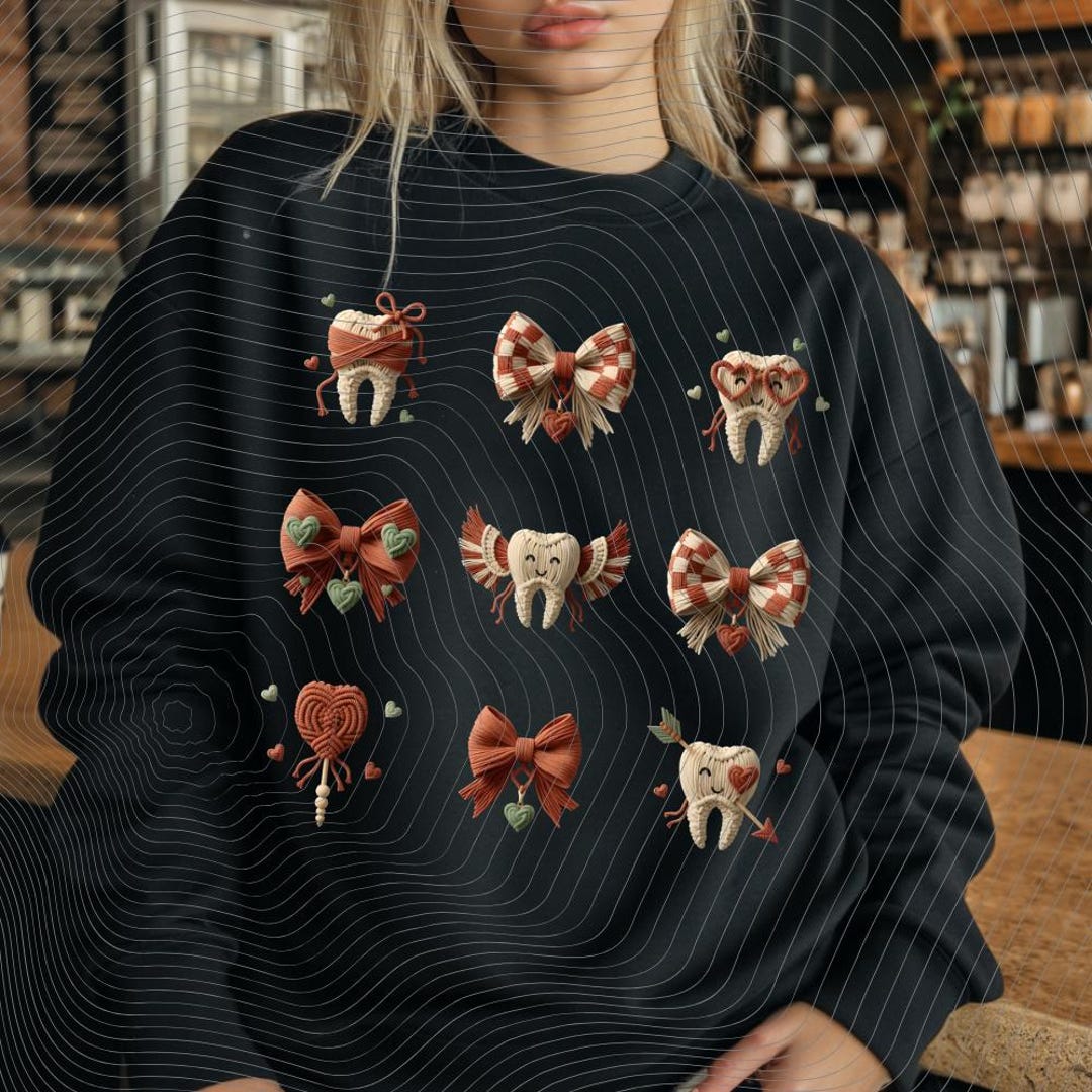 Boho Tooth Love PNG: Dental Heart Teeth Bows Chenille Patchwork ...