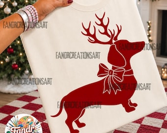 Weihnachts-Rentier (PNG), rote Rentier-Silhouette, Weihnachtshirsch (PNG), Wintertier-Clipart, Design für die Weihnachts-Sublimation