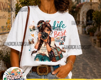 Life Is My Best Shot PNG, Female Photographer Shirt Design, Camera Lover Sublimation, Travel Photography Wanderlust Girl