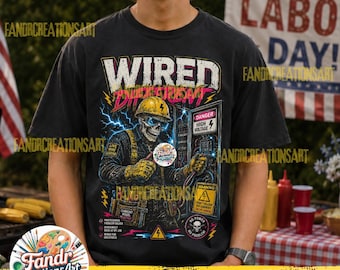 Wired Different Electrician PNG, Funny Electrician Shirt Design, Skeleton Lineman Sublimation, Journeyman Electrical Worker Gift