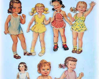 7 Shabby Vintage Paper Dolls für Scrapbooking Ephemera Collage Play