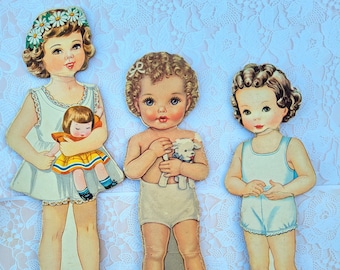 3 muñecas de papel vintage de cartón para Scrapbooking Ephemera Play Heavy Board Paper Dolls