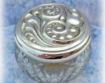 Vintage Fancy Glass Trinket Dish with Fancy Metal Lid AVON Jar