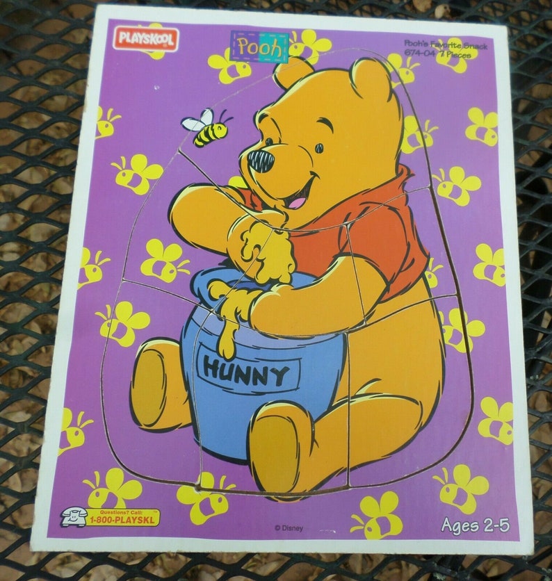 Lot of 5 Vintage Wood Puzzles Kids Puzzles Barney Winnie the Pooh Rocking Horse Duck Barn image 4
