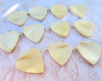 11 Creamy Mother of PEARL Hearts 1 1/4 Inches for Jewelry Scrapbooking Crafts