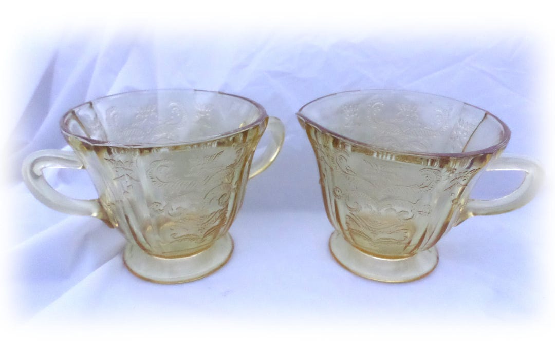 Yellow Gold Sugar and Creamer Set Vintage Gold Floral Cut Etsy