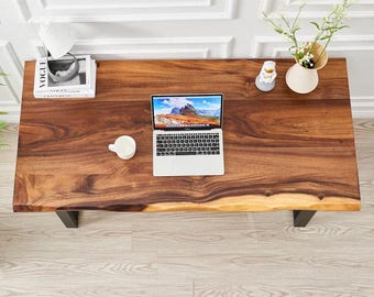 Handcrafted Metal Base，Live Edge Walnut Desk: Modern U-Shaped Legs,