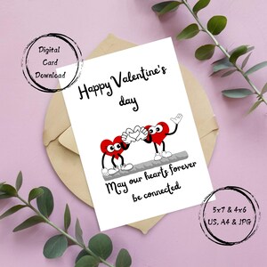Carte de Saint-Valentin - Carte de Saint-Valentin douce et simple - Imprimable en téléchargement numérique - Que nos coeurs soient connectés à jamais - Carte de voeux