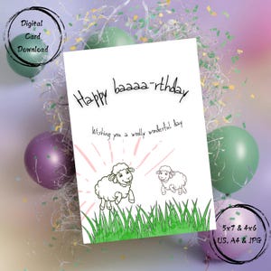 Happy Birthday card - Funny Birthday Card - Digital Download Printable card - Wishing you a woolly wonderful day - Greeting card