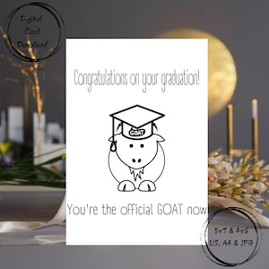Cartão de felicitações - Cartão de comemoração engraçado - Cartão digital para impressão - Você é o GOAT oficial agora - Cartão de felicitações - Formatura
