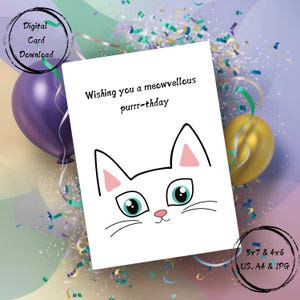 Gelukkige verjaardagskaart - grappige verjaardagskaart - digitale download afdrukbare kaart - ik wens je een fijne dag - wenskaart - kat
