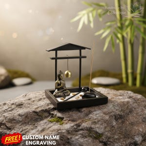 Chinese Buddhist Zen Sand Table | Resin Micro Landscape with Incense Holder and Bell | Handmade Decor for Living Room, Studio and Meditation