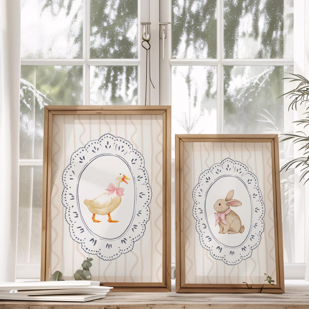 Bunny Goose Nursery Art Set, Vintage Animal Prints, Neutral Baby Room ...