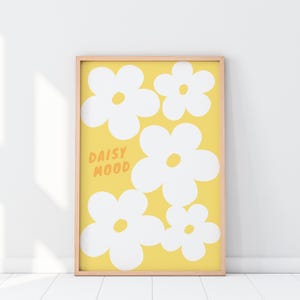 Daisy Mood-tryck, gul handritad botanisk poster, bohemisk blomsterkonst (digital nedladdning)