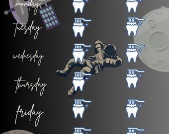 Brush Teeth With Planets Print: Educational A5 PDF (Digital Download)