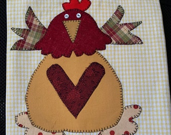 Chicken Tea Towel Appliqué/Chicken Kitchen Towel Appliquéd