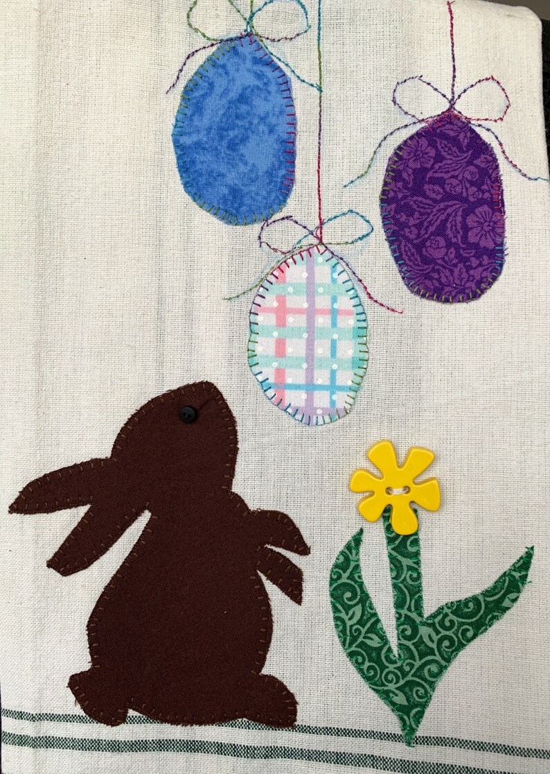 Easter Bunny Appliquéd Tea Towel/Easter Bunny Kitchen Towel Appliquéd image 2