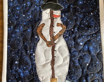 Primitive Snowman Sleeping Appliquéd Wall Warmer/Appliquéd Prim  Snowman Mini Quilt
