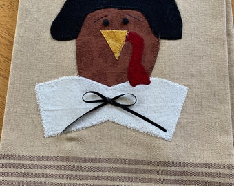 Homespun Appliquéd Turkey Tea Towel/Thanksgiving Turkey Kitchen Towel