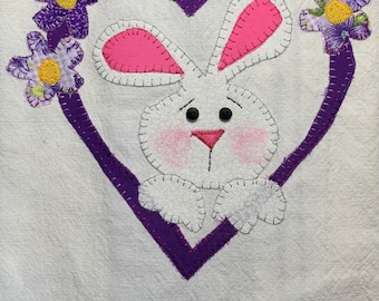 Easter Bunny Tea Towel Appliquéd/Appliquéd Easter Bunny Kitchen Towel