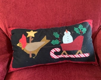 Christmas Snowman Pillow Appliqued/Snowman Appliqued Pillow