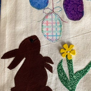 Easter Bunny Appliquéd Tea Towel/Easter Bunny Kitchen Towel Appliquéd image 1