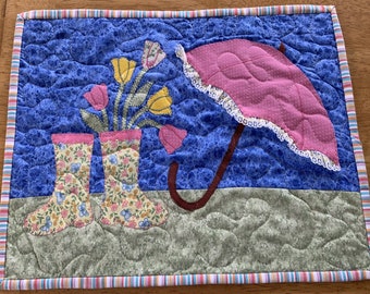 Appliqued Quilted Spring Flowers Table Topper Runner