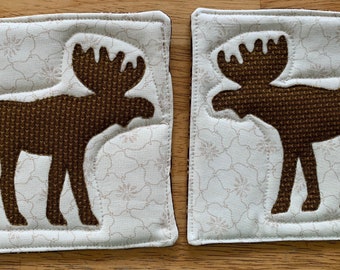 Quilted Appliqued Moose Mug Rug Set of 2 Pcs/Father's Day/Dad Gift